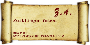Zeitlinger Ambos névjegykártya